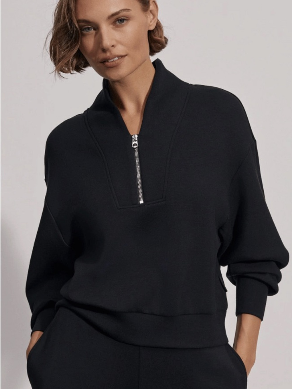 Varley Black DoubleSoft Davidson Half-Zip Sweatshirt - Large